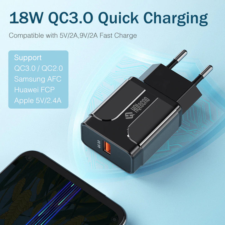 Caricabatterie USB Quick Charge 3.0 per Cellulare 18W da Muro Caricatore a Ricarica Rapida 3A - HQtecno