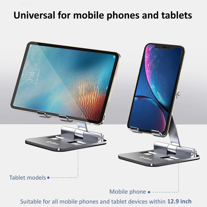 Supporto Pieghevole da Tavolo per Cellulare e Tablet da 4-12.9" Multi-Angolo Regolabile in Alluminio - HQtecno