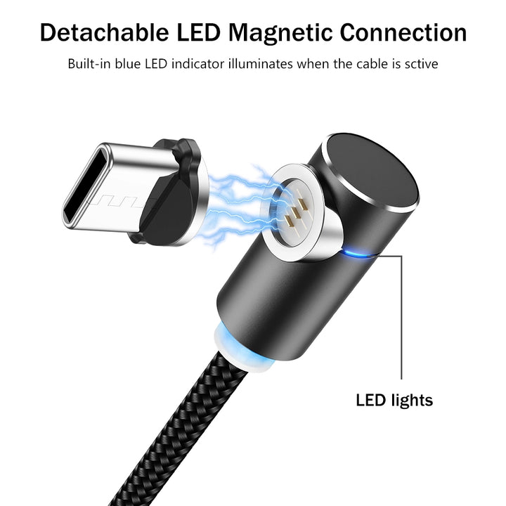 Cavo Magnetico USB 90 Gradi QC3.0 Ricarica Rapida 3A per Cellulare Type-C / Micro / iOS (1m 2m) - HQtecno