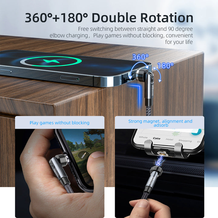Cavo Dati Magnetico Ricarica Rapida 3A Rotazione 540 Gradi 360°+ 180° Type-C / micro-USB / iPhone - HQtecno