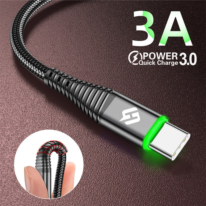 Cavo Dati USB Type-C 3A QC 3.0 Ricarica Rapida 3A con LED Compatibile con Cellulari Quick Charge 3.0 - HQtecno