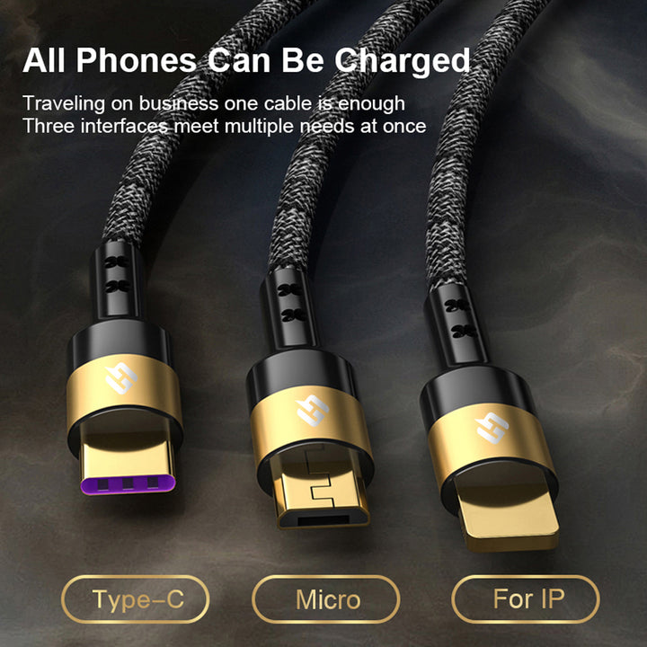 Multi Cavo USB 5A Ricarica Rapida 3 in 1 GOLD EDITION in Nylon Type C / micro USB / 8 Pin - HQtecno