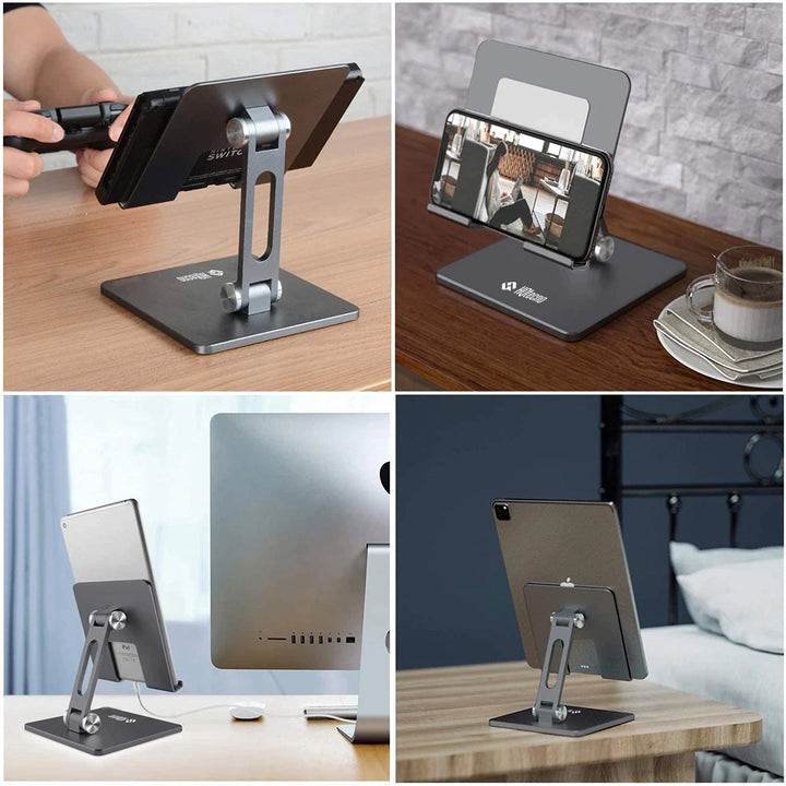 Supporto Tablet Pieghevole da Tavolo in Alluminio Stand Robusto e Angoli Regolabili - HQtecno