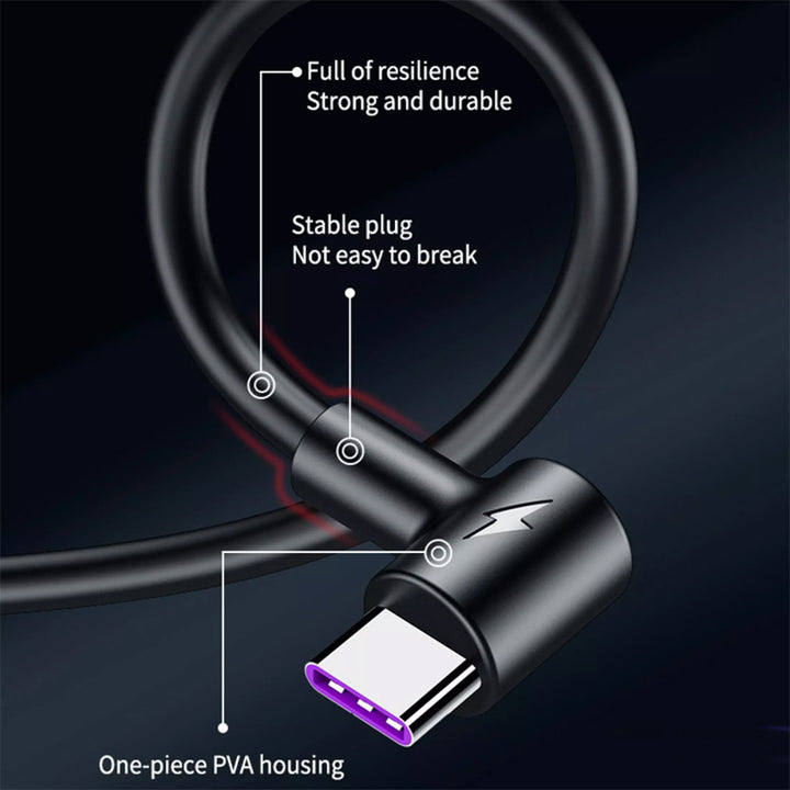 Cavo USB C 90 Gradi 5A Supercharge Type-C Ricarica Rapida per Huawei SCP FCP Pro Lite Mate Honor - HQtecno