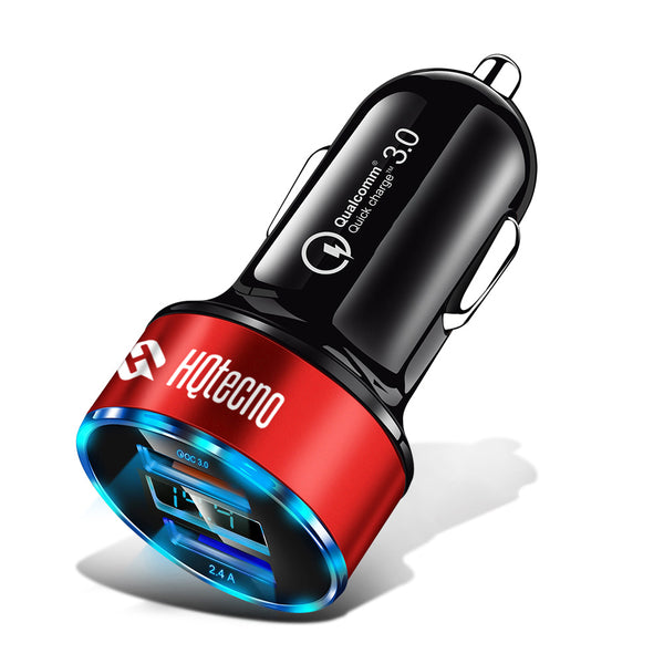 Caricabatterie da Auto QC 3.0 Ricarica Rapida 3A Display a LED Voltmetro Doppia porta USB 30W - HQtecno