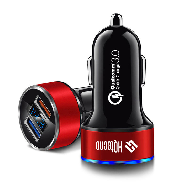 Caricabatterie da Auto QC 3.0 Ricarica Rapida 3A Display a LED Voltmetro Doppia porta USB 30W - HQtecno